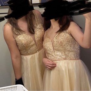 Gold and Beige fit and Flare Mini Dress